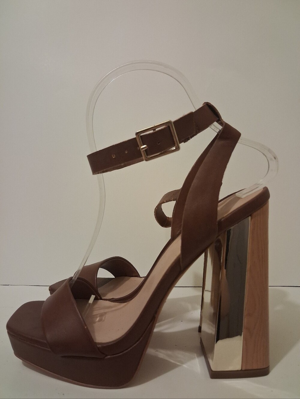 ALDO Brown Platform Block Heel Sandals Size 6 Ankle Strap Chunky Heels